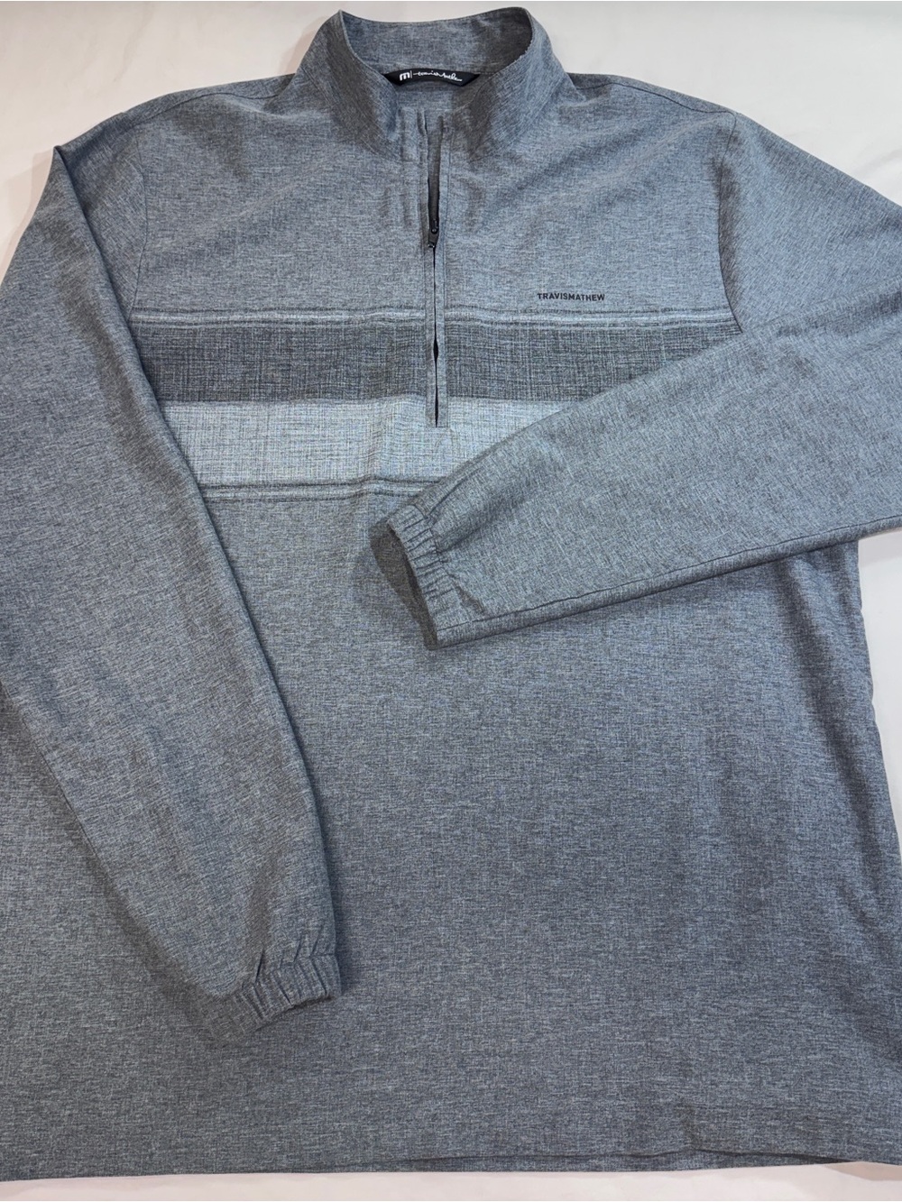 Travis Mathew Balboa Chest Stripe Pullover Mens XLarge Gray 1/4 Zip Golf Stretch